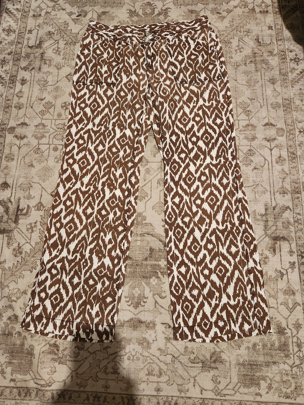Women's Brown & White Printed Wide-Leg Pants